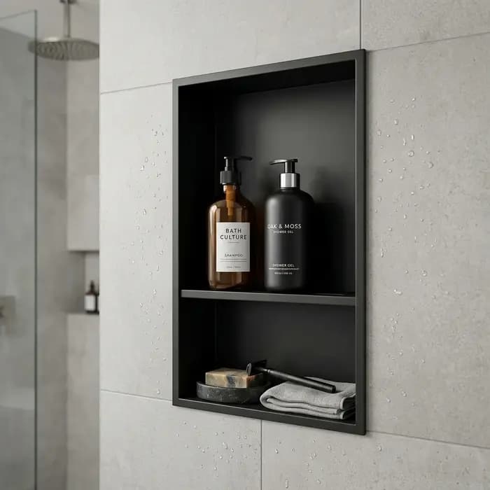 Niche de douche en acier 18'' x 12'' noir mat, sans carrelage, pour rangement mural encastré dans la