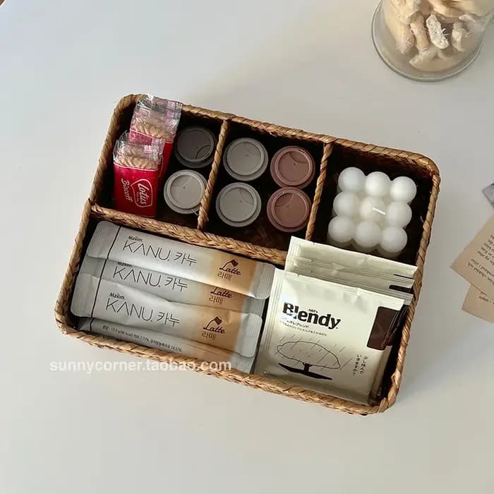 Boîte de rangement de cosmétiques en herbe tissée de Style japonais