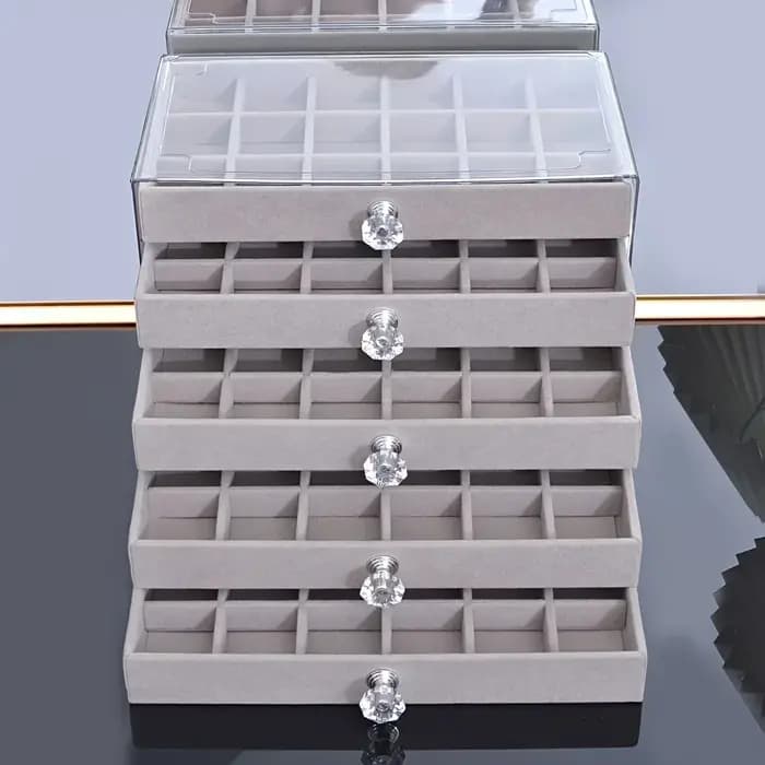 Nouveau 5 couches exquis gris boîte à bijoux boucles d'oreilles anneau tiroir Type