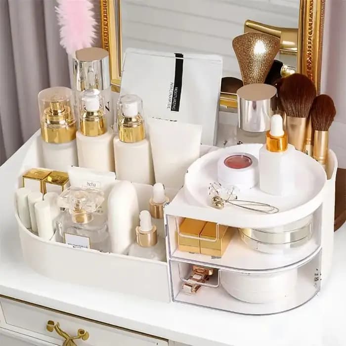 Boîte de rangement cosmétique grande capacité avec tiroir transparent - Organisateur de maquillage multifonctionnel pour produits de soin de la peau sur coiffeuse