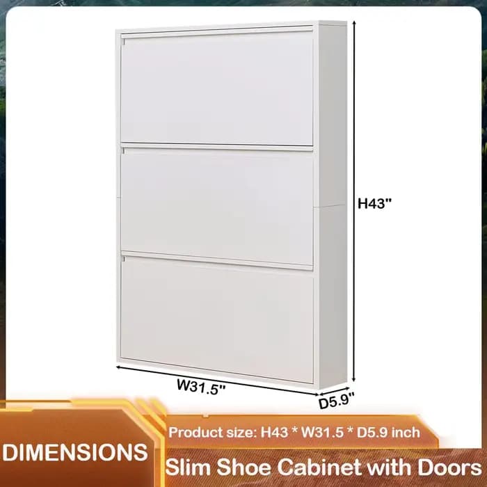 Armoire à chaussures avec 3 tiroirs rabattables, étagère à chaussures dissimulée en MDF, rangement mural fin et étroit pour entrée, capacité de 36 à 49 paires