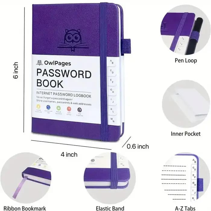 Carnet de mot de passe avec onglets alphabétiques. Cahiers de gardien de mot