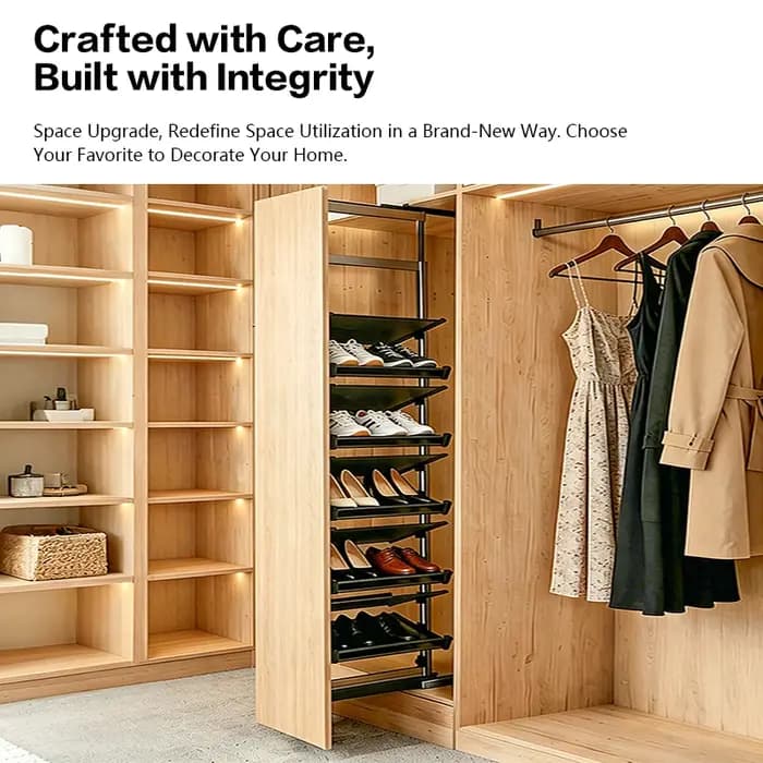 Range-chaussures coulissant pour armoire profonde d'escalier