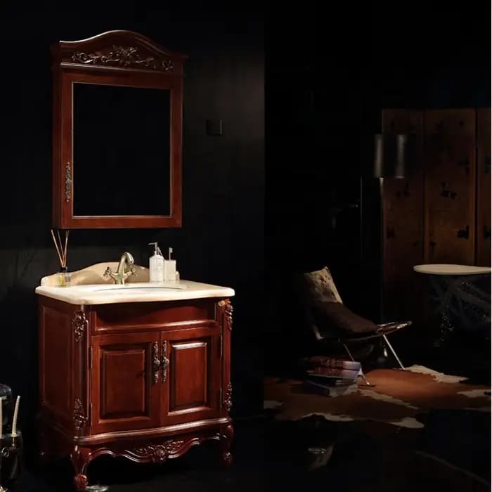 Vanité d'armoire de salle de bain en bois sur pied de style classique européen