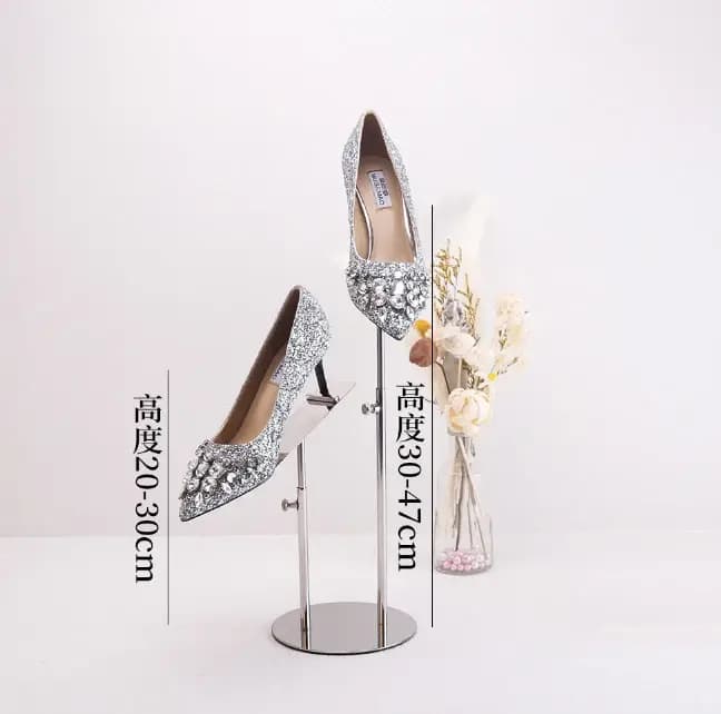 Présentoir à chaussures pour la vente au détail, acier inoxydable recommandé, dessus seau, double tê