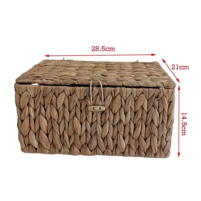 Panier de rangement rectangulaire en paille tissé avec couvercle, organisateur de vêtements et d'art