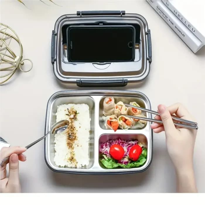 Boîte à déjeuner en acier inoxydable anti-fuite avec 3/4 compartiments – Récipient à Bento durable et facile à nettoyer pour étudiants et employés de bureau