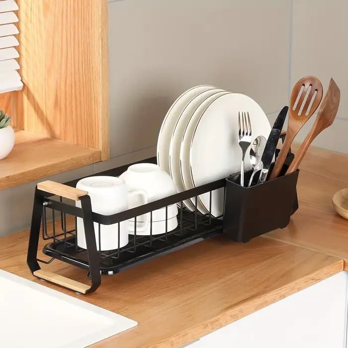 Égouttoir à vaisselle pour comptoir de cuisine, avec plateau de drainage et porte-ustensiles amovibl