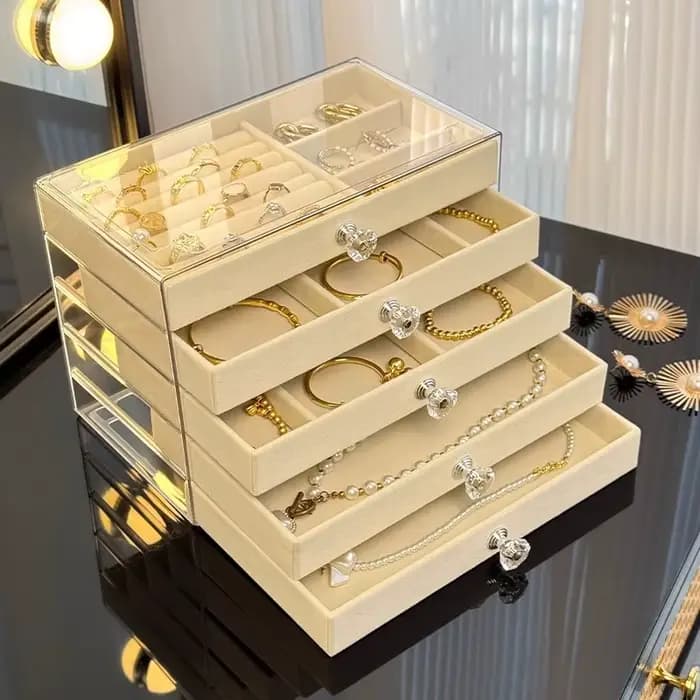Boîte de rangement à bijoux haut de gamme de style tiroir
