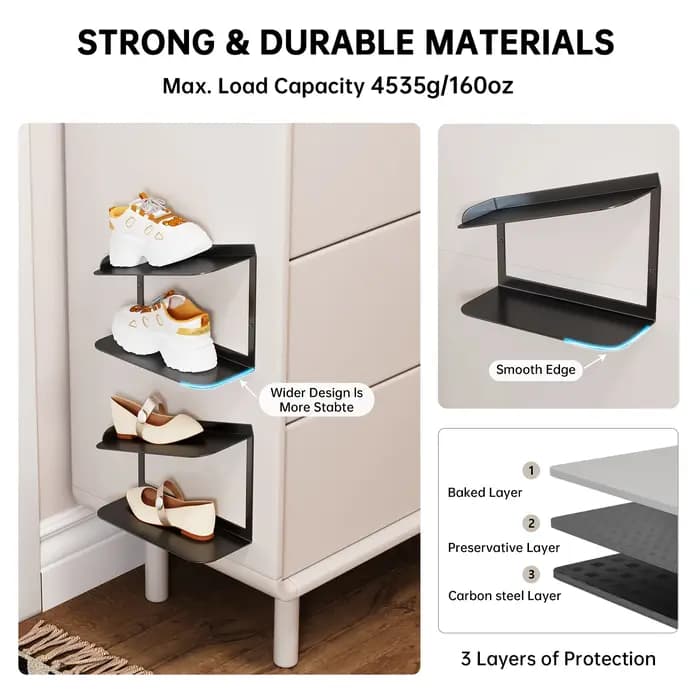 2 pièces/3 pièces/4 pièces noir étagère à chaussures murale porte-chaussures flottant tenture
