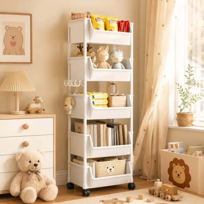 Chariot de rangement mobile multi-niveaux sur pied pour salon