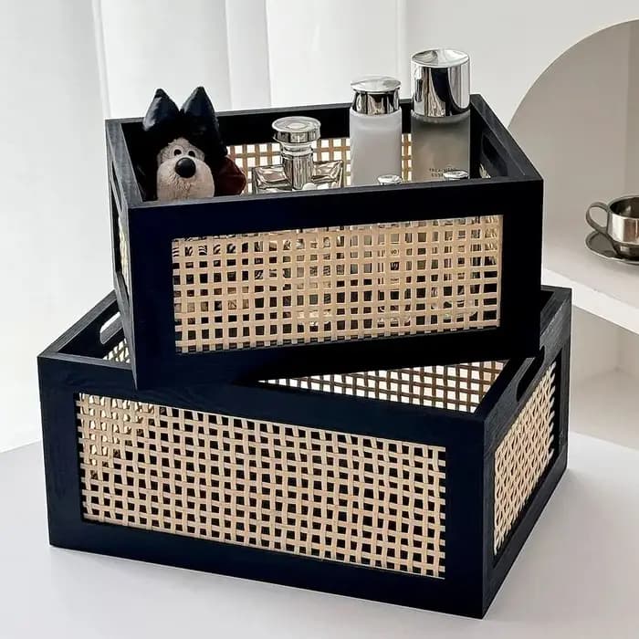 Boîte de rangement rétro en rotin