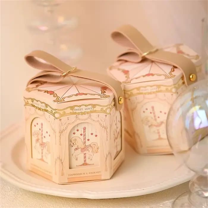 Boîtes à Carrousel Pliables en Carton Or Champagne