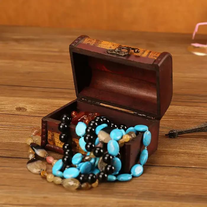 Boîte de rangement pour bijoux Yuan Datou en bois antique rétro avec cristal et pierre verte - Meilleure vente