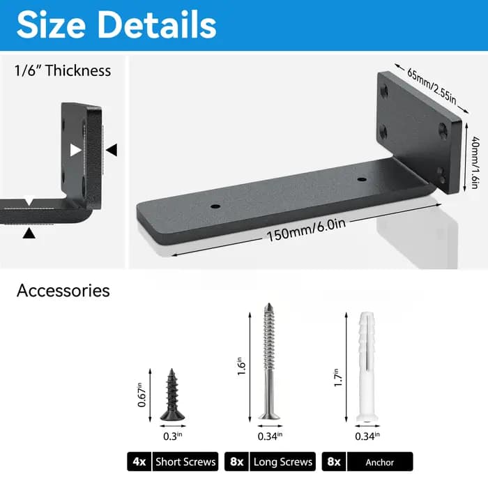 2 pièces 6 8 10 12 pouces noir dissimulé L supports d'étagère flottant