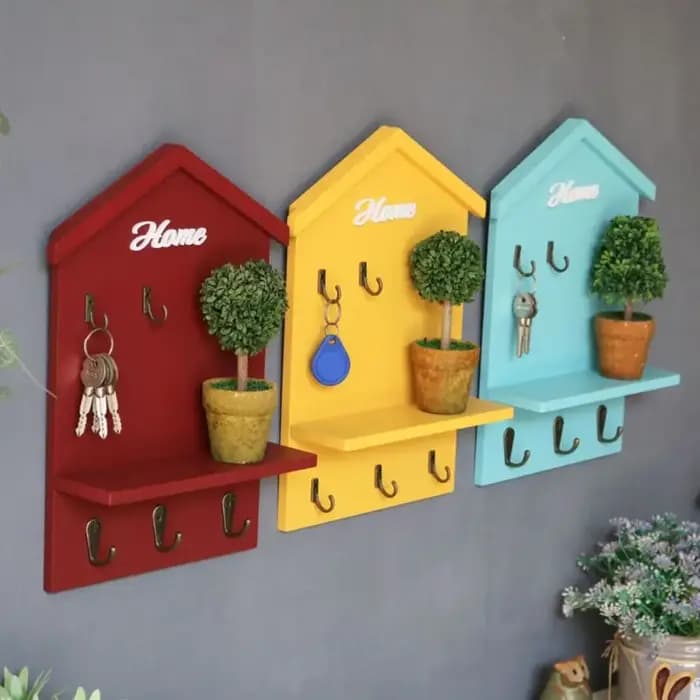 Porte-clés mural créatif en bois avec 5 crochets et trou de suspension