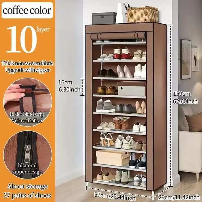 Meuble de rangement pour chaussures avec housse anti-poussière en tissu, grande armoire de rangement pour placard, chambre et entrée