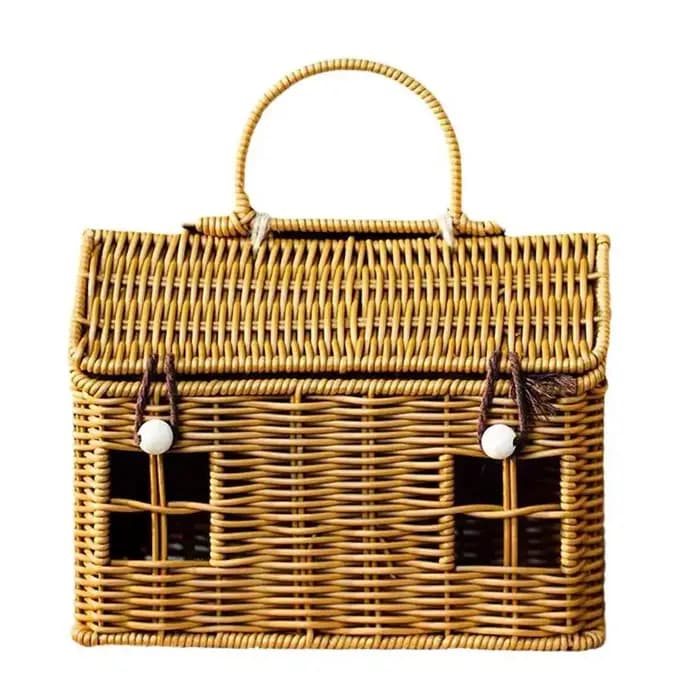 Panier en forme de maison en rotin avec couvercle, main décorative Poignée, avec panier de récol