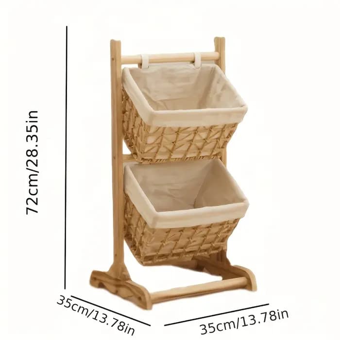 Étagère de rangement sur pied en rotin - Support organisateur en bois | Bibliothèque Boho polyvalente pour chambre à coucher, salon