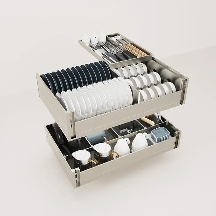 Étagère coulissante durable à 3 niveaux pour armoire de cuisine avec tiroir intégré pour casseroles