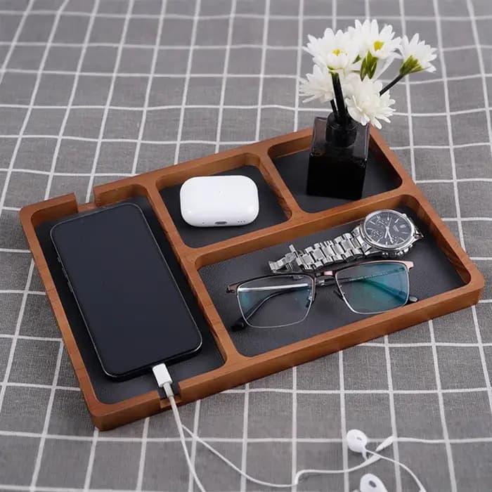 Boîte de rangement de bureau en bois avec compartiments