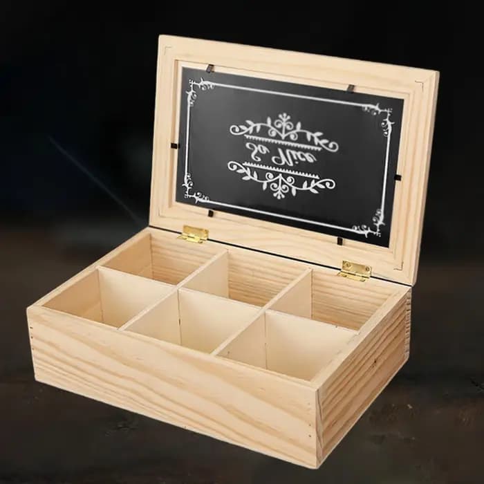 Boîte à thé en bois multifonctionnelle avec couvercle, 6 grilles, rangement de thé, support de sache