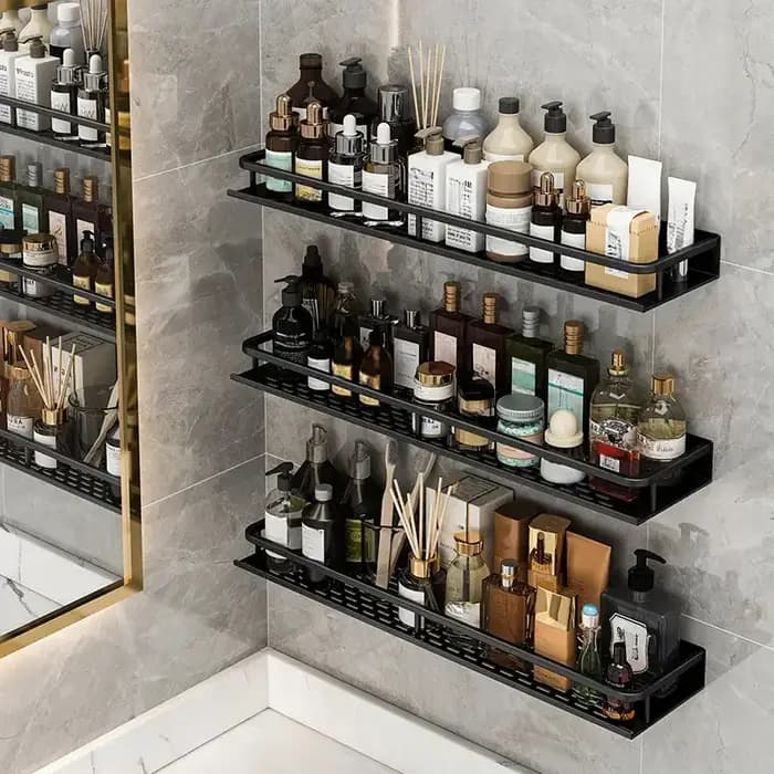 Support de rangement noir pour salle de bain et douche