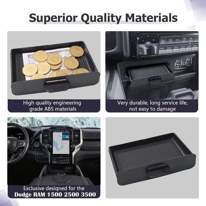 Boîte de rangement à tiroirs pour Dodge RAM 1500 2500 3500 2019-2026, organiseur de console centrale intérieure, accessoires de voiture