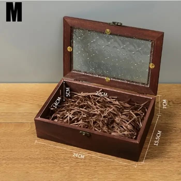 Boîte de rangement rétro en bois uni avec couvercle