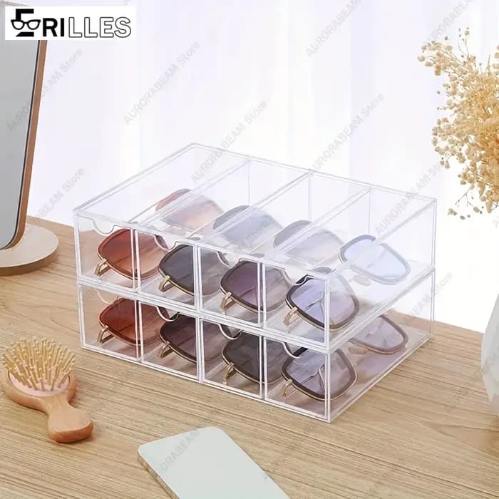Boîte de présentation de lunettes en acrylique transparent