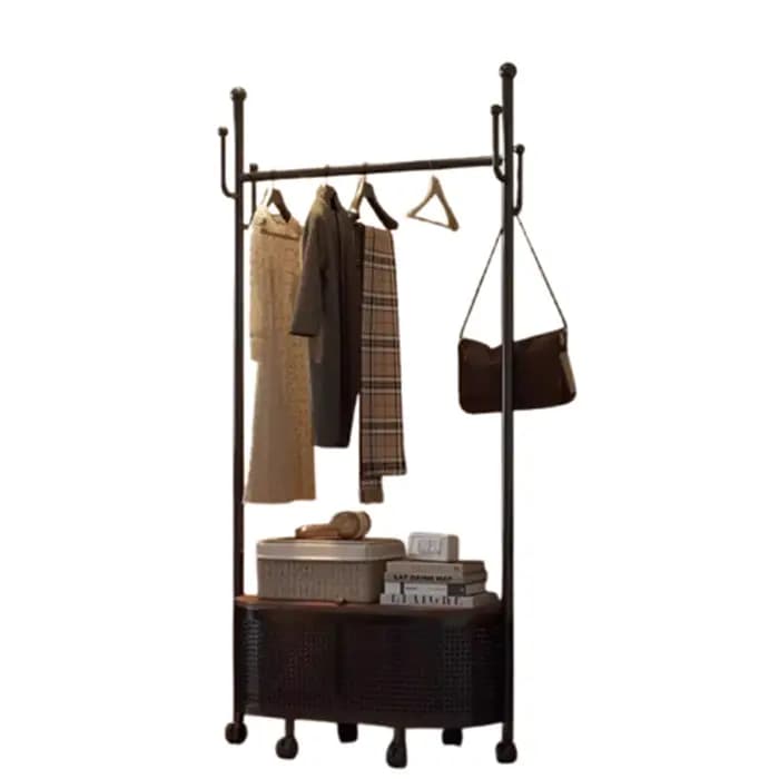 Porte-vêtements sur pied noir vintage avec miroir