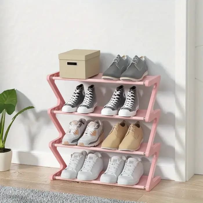 Étagère à chaussures empilable en forme de Z à 4 niveaux – Autoportante pour salon/dortoir – Assemblage sans outil