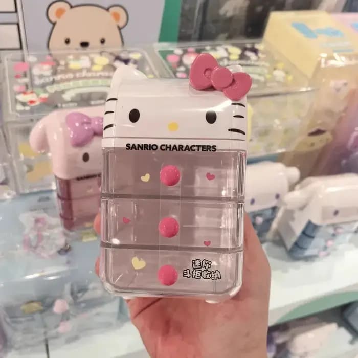 Boîte de rangement mini Kawaii Hello Cute Kitty Melody avec tiroir pour organiser le bureau et les cadeaux compacts pour filles