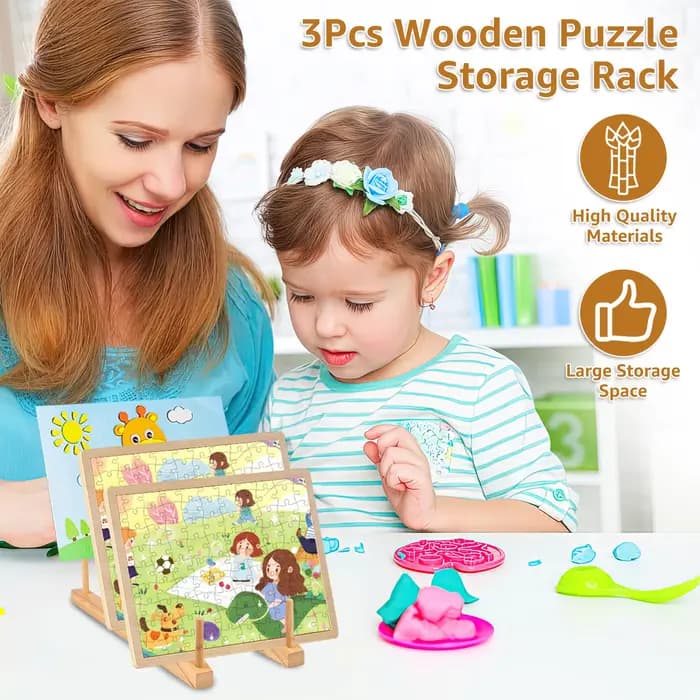 Étagère de rangement en bois pour puzzle