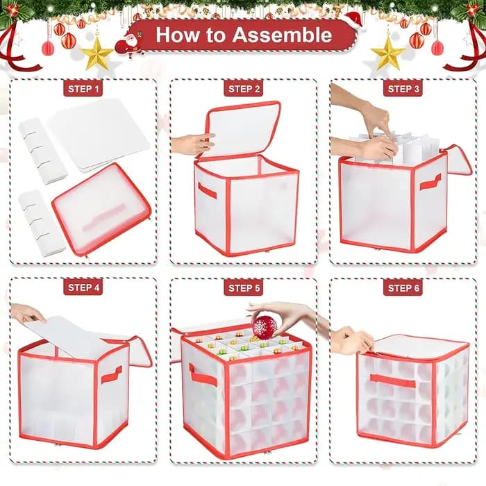 Boîte de rangement d'ornements de noël avec poignée