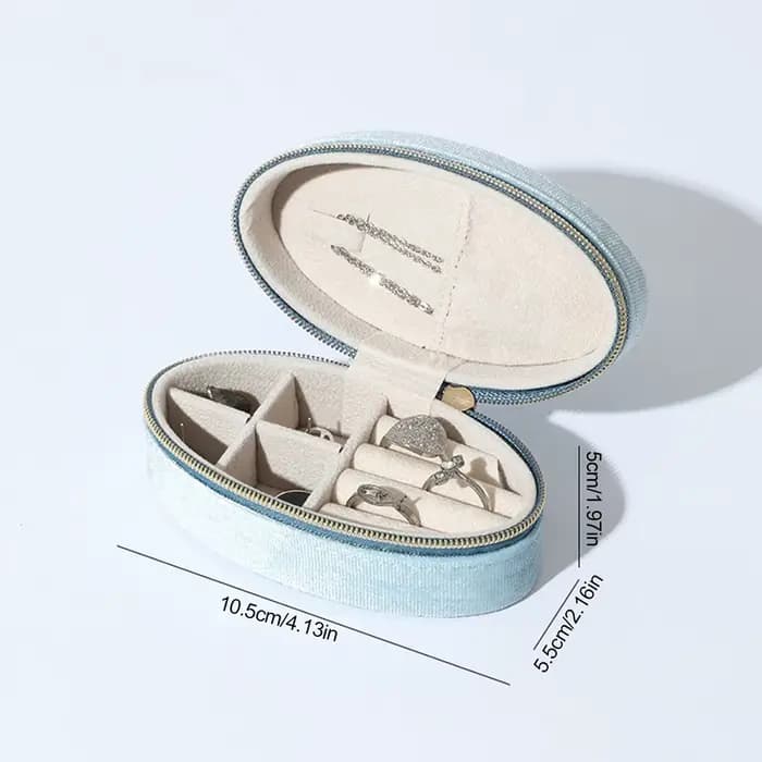 Boîte à bijoux en velours – Organiseur ovale compact avec compartiments divisés et crochet pour coll
