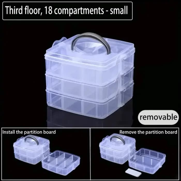 Boîte de rangement en plastique transparente à 3 niveaux et 18 grilles
