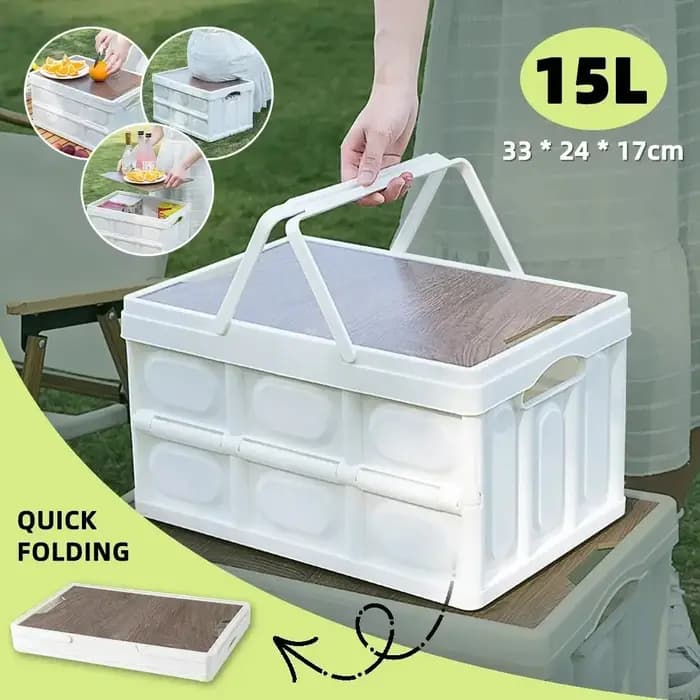 1 boîte de rangement de Camping en plein air avec poignée, boîte de rangement pliable de 15L, boîte de rangement Portable de Camping et de pique-nique, bagage de voiture
