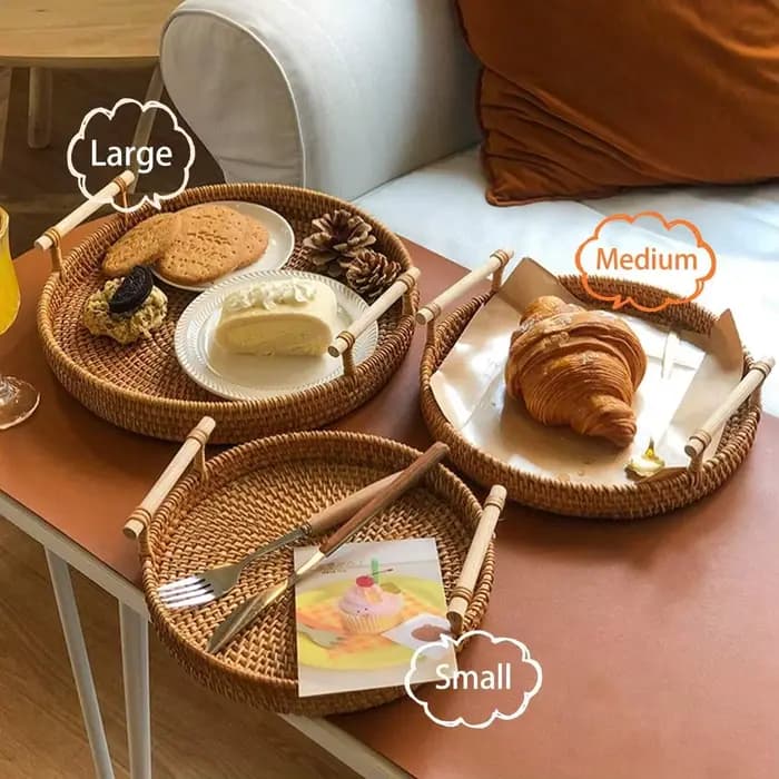 Plateau en rotin tissé à la main et panier de conservation des aliments | Organisateur de cuisine écologique avec