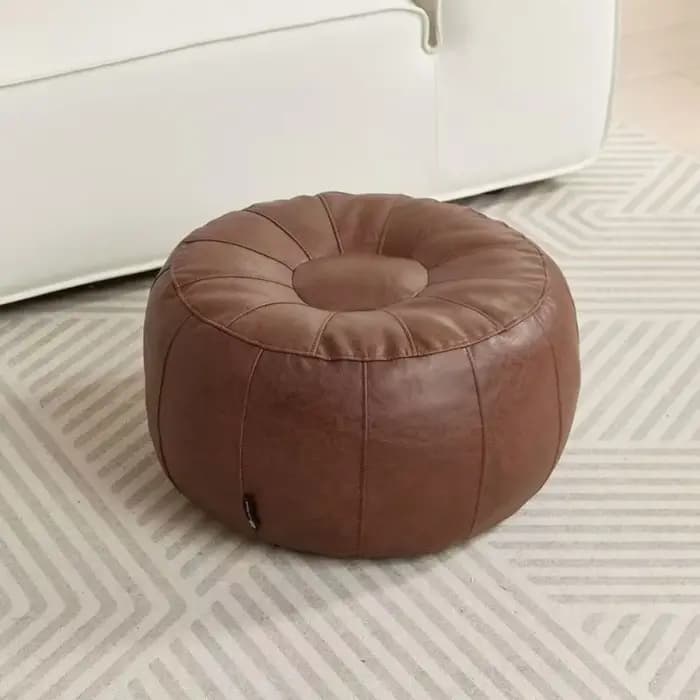 Pouf de rangement rond en similicuir non rembourré, à remplir de vêtements, grande capacité, chaise