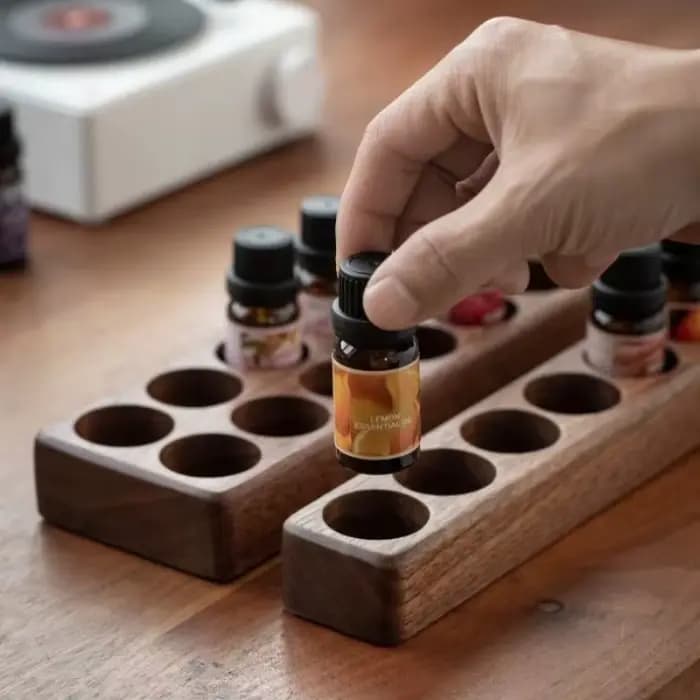 Support pour flacons d'huiles essentielles robuste, 6 ou 12 emplacements, grande capacité, support pour parfums, support de présentation de bureau multifonctionnel en bois naturel