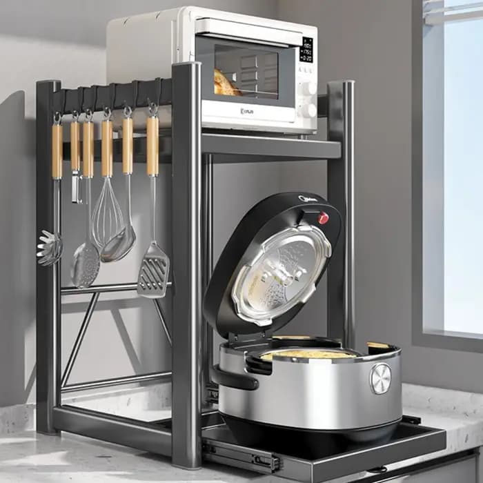 Étagère de rangement pour comptoir de cuisine avec tiroir coulissant pour micro-ondes