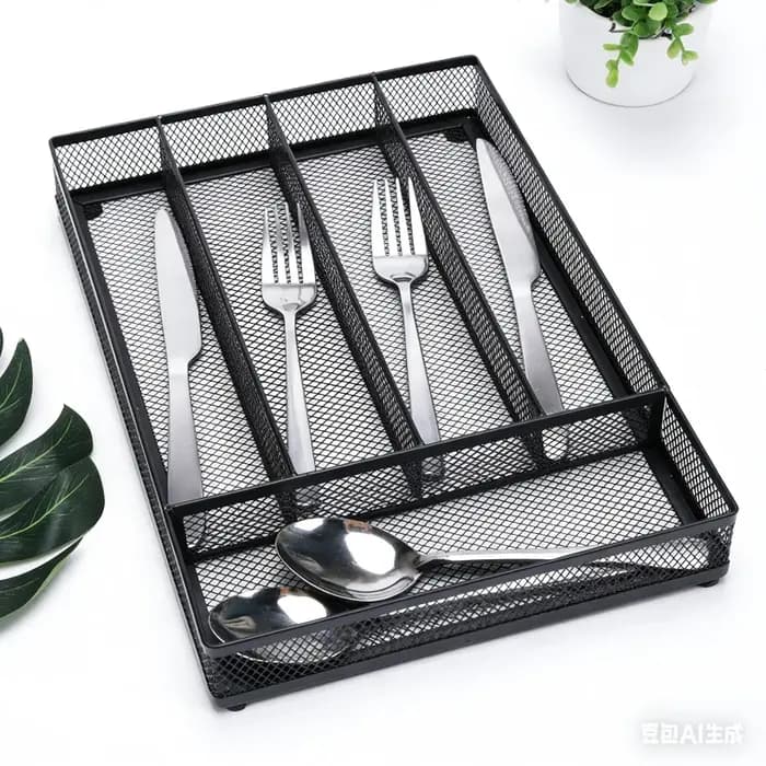 Plateau de rangement en métal pour couverts de cuisine