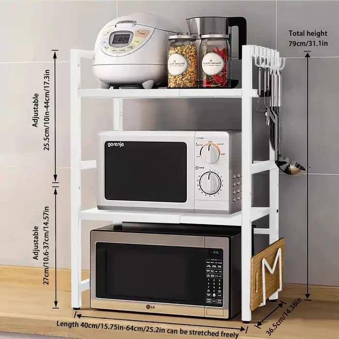Devesanter Étagère à micro-ondes Étagères de boulanger extensibles à 3 niveaux avec 6 crochets