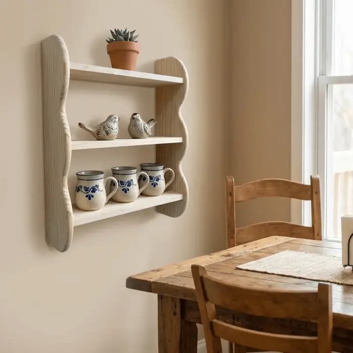 Étagère murale en bois à 3 niveaux, gain de place, avec vis, bord ondulé, grande capacité, étagère flottante en bois