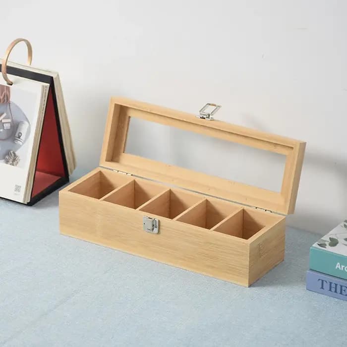 Boîte de rangement pour sachets de thé en bambou