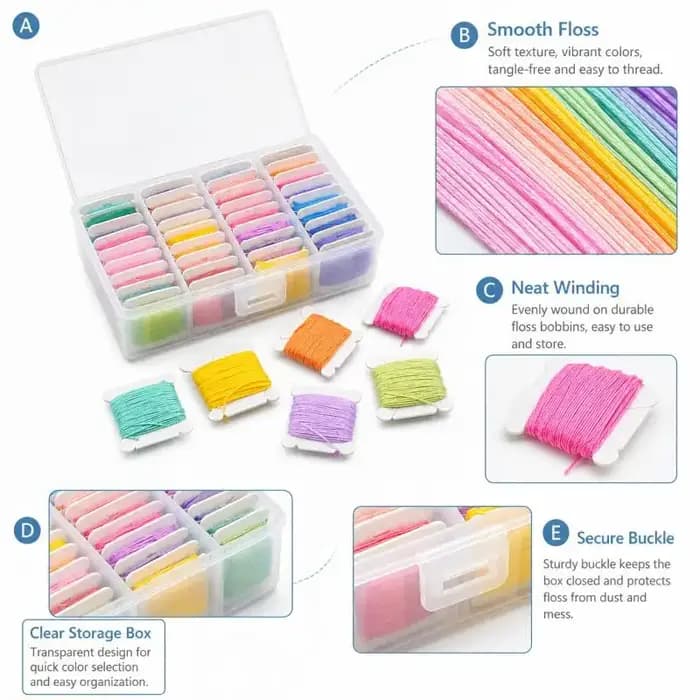1 à 10 boîtes de fil à broder 36 couleurs avec boîte de rangement