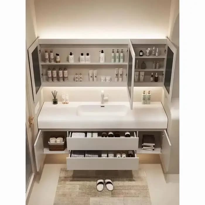 HOCabinet-Lavabo intégré en roche blanche simple