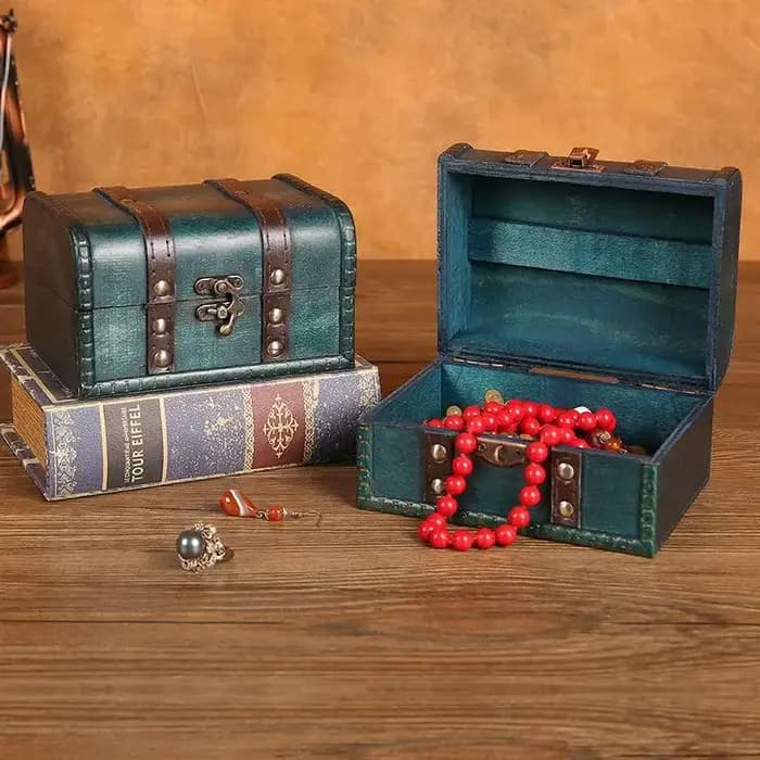 Boîte de rangement en bois rétro avec serrure