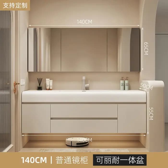 HOCabinet-Lavabo intégré en roche blanche simple
